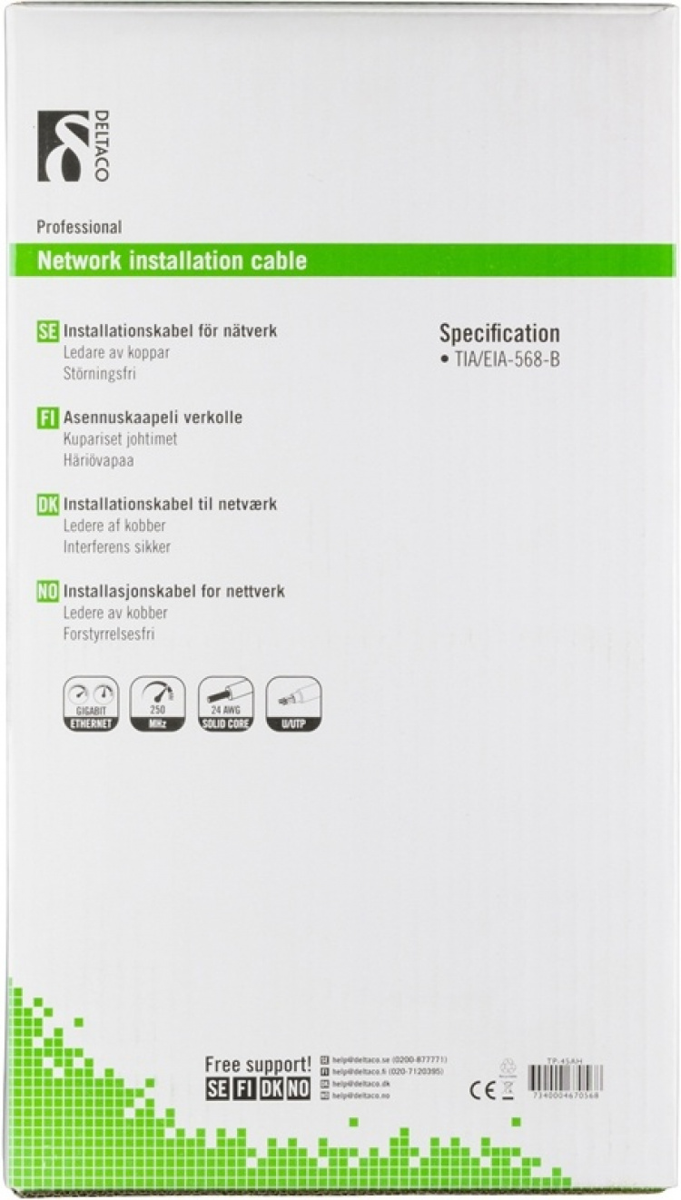 DELTACO UTP installationskabel, Cat6, LSZH, 305m, vit