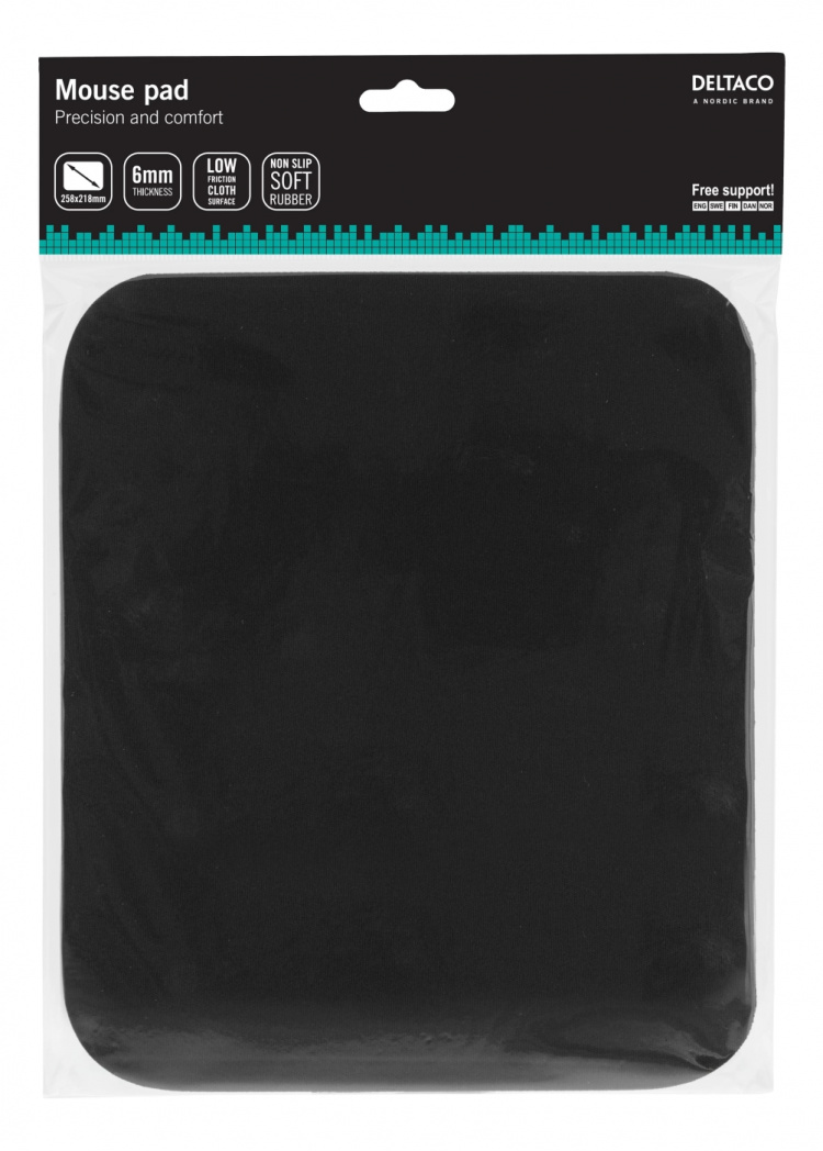 DELTACO musmatta, tygbeklädd gummi, 6mm svart