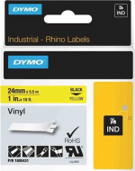 DYMO RhinoPRO 24mm vinyltejp, svart på gul, 5.5m rulle DYMO RhinoPRO 24mm vinyltejp, svart på gul, 5.5m rulle