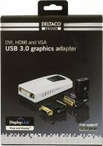 DELTACO PRIME USB 3.0 till DVI/HDMI/VGA-adapter, 2048x1152, vit DELTACO PRIME USB 3.0 till DVI/HDMI/VGA-adapter, 2048x1152, vit