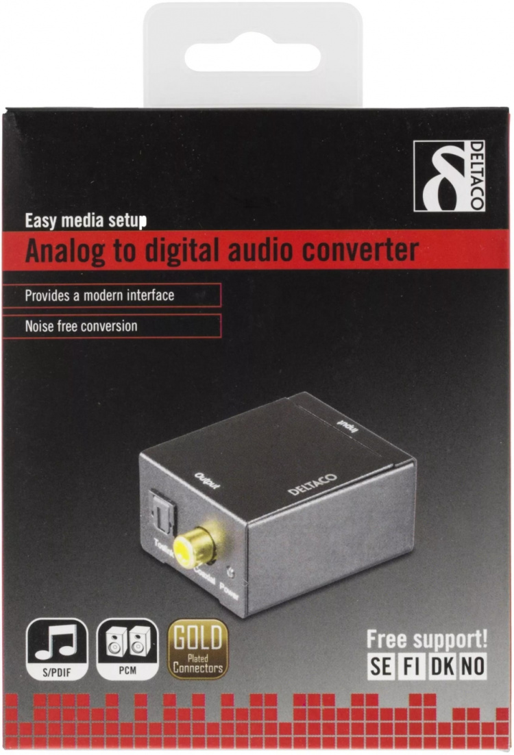 DELTACO ljudomvandlare från analog till digital, 2xRCA, S/PDIF, svart