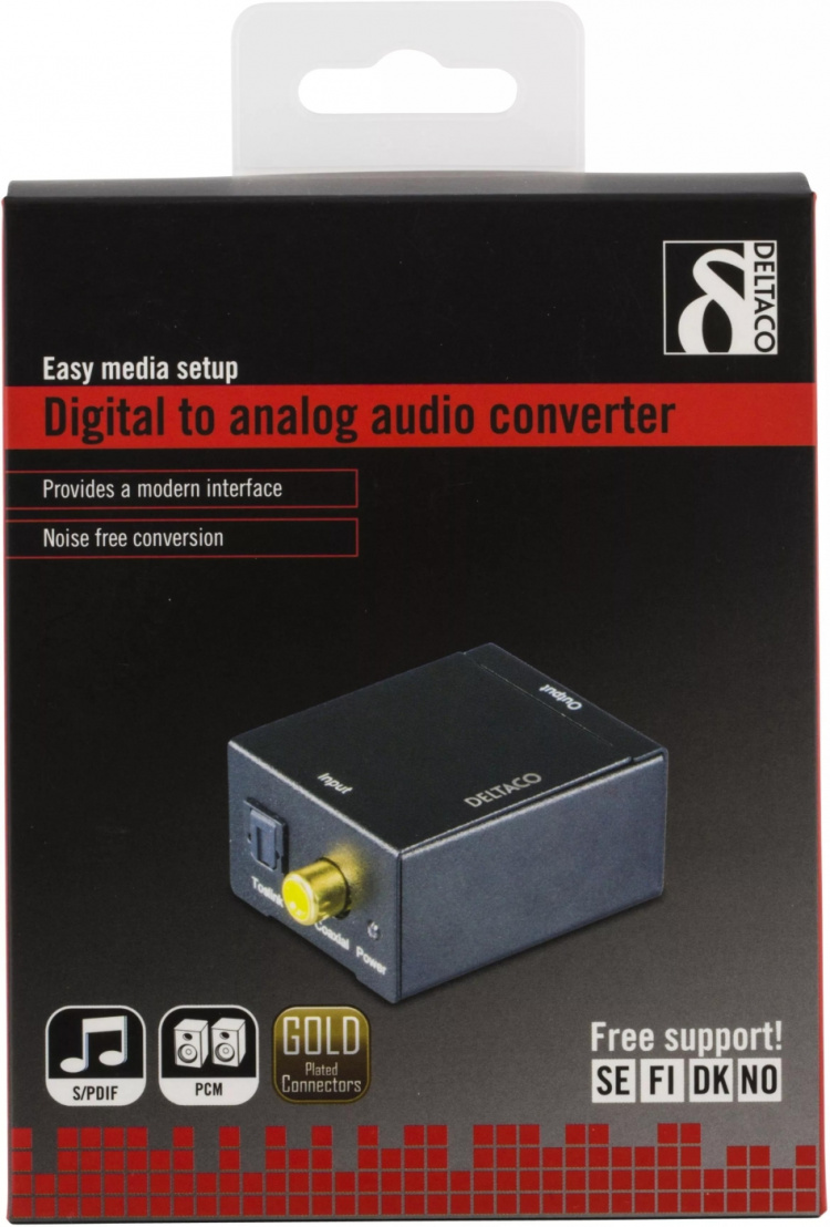 DELTACO ljudomvandlare från digital till analog, 2xRCA, S/PDIF, svart DELTACO ljudomvandlare från digital till analog, 2xRCA, S/PDIF, svart