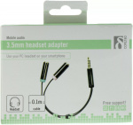 DELTACO, 3,5mm male to 3,5mm microphone and stereo female, 0,1m, black (AUD-201)