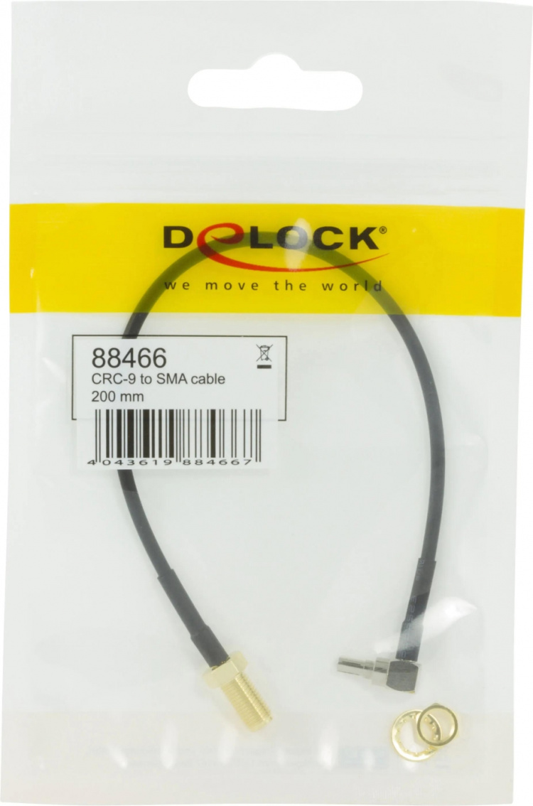DeLOCK adapter, CRC-9 ha vinklad 90 - rak SMA ho, 0,2m, svart
