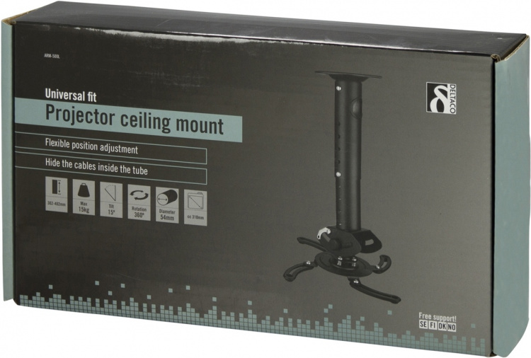 DELTACO ceiling mount for projector, 302-402mm height, max 15kg (ARM-500L)