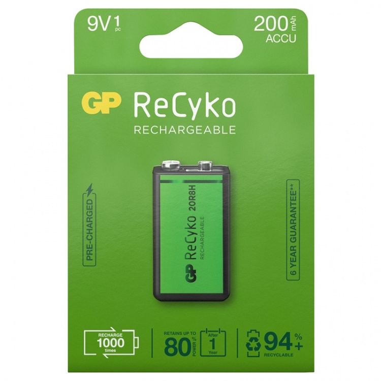 GP ReCyko Rechargeable 9V battery