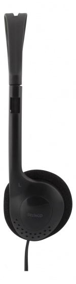 DELTACO Stereo Headphones, volymkontroll, 1x 3,5mm, ca 2m kabel