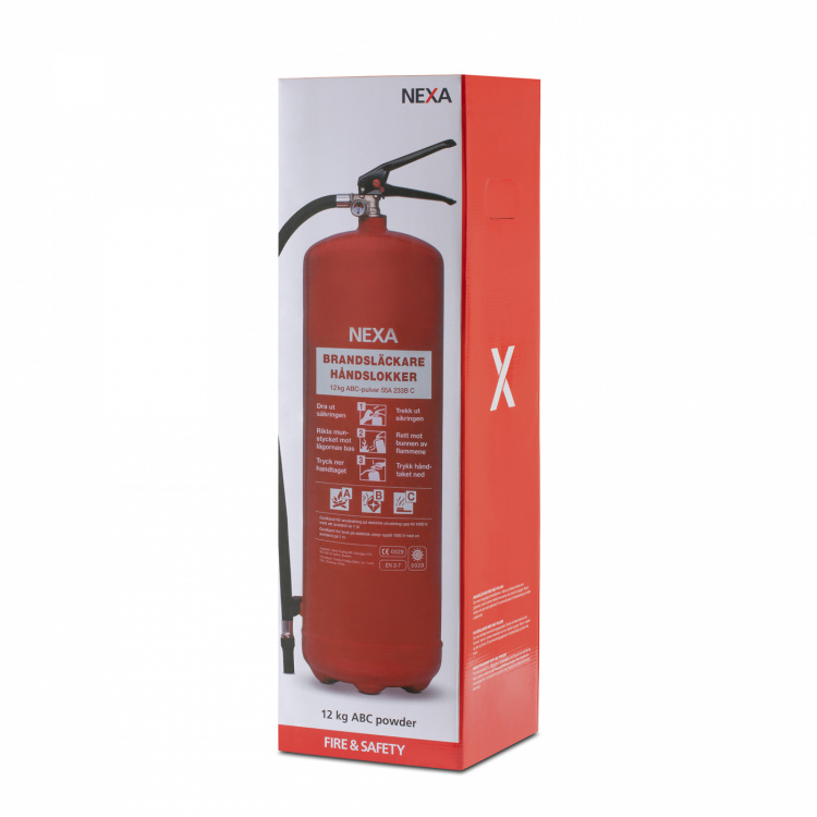 Nexa brandsläckare, RÖD 12kg ABC-pulver 55A, väggfäste