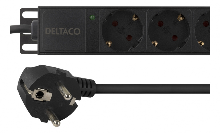 DELTACO Grenuttag med 10xCEE 7/4 uttag, 1xCEE 7/7, 0,501m 1U,3m, svart