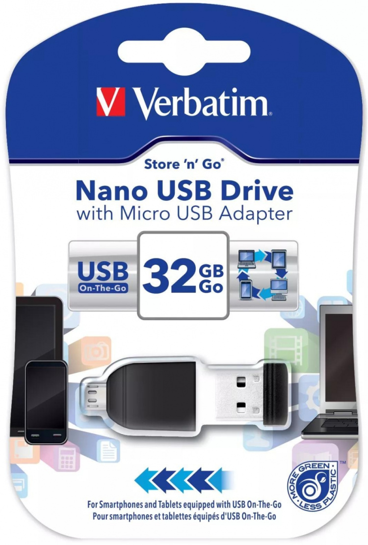 Verbatim Store\'n\'Go Nano USB Drive 32GB + OTG Adapter