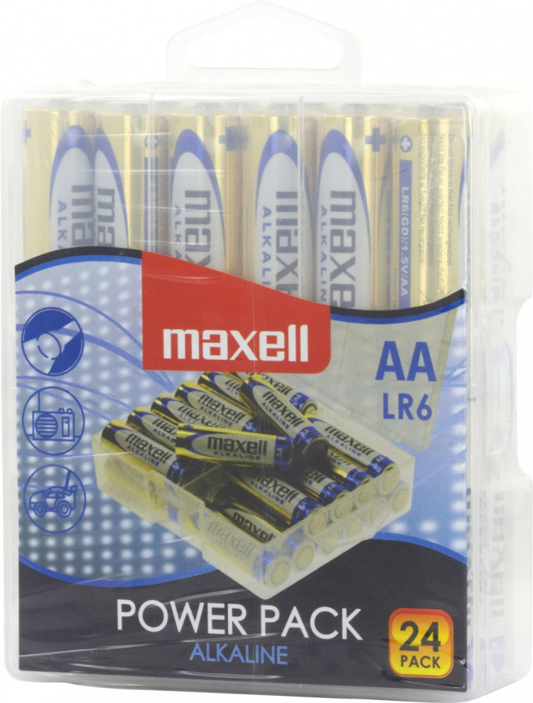 Maxell batteries, AA (LR6), Alkaline, 1.5 V, 24-pack