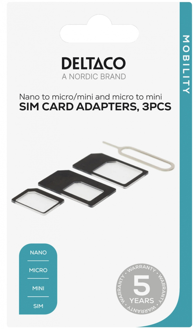 DELTACO SIM-kortsadapter för micro/mini/nano-sim, svart