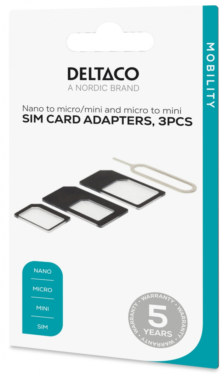 DELTACO SIM-kortsadapter för micro/mini/nano-sim, svart