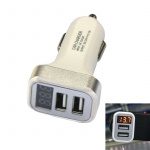 USB car charger with 2 USB ports and display, Silver USB car charger with 2 USB ports and display, Silver