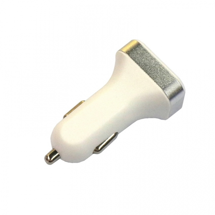 USB car charger with 2 USB ports and display, Silver USB car charger with 2 USB ports and display, Silver