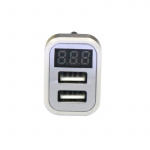 USB car charger with 2 USB ports and display, Silver USB car charger with 2 USB ports and display, Silver