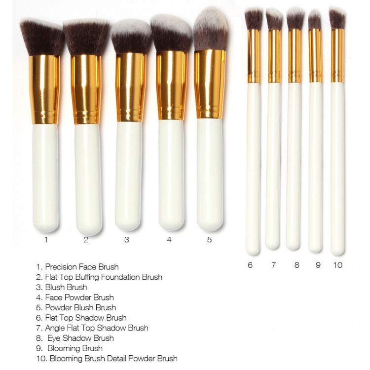 Professional gentle makeup brushes 10-Pack, White