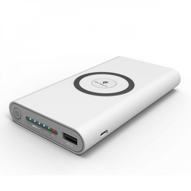 Powerbank 10000 mAh with wireless charging via Qi - White