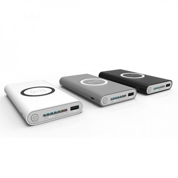 Powerbank 10000 mAh with wireless charging via Qi - White