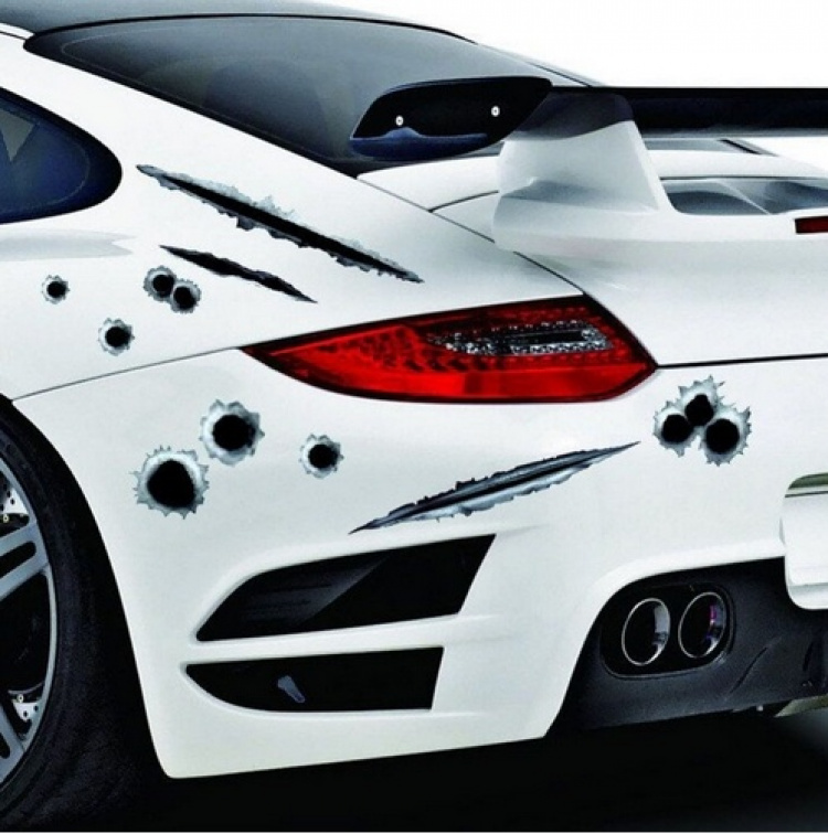 Tough stickers for Car/Motorcycle - Bullet holes and scratch marks Tough stickers for Car/Motorcycle - Bullet holes and scratch marks
