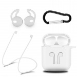 Silicone kit for Airpods, Silicone case, Strap, Silicone ear tips, Carabiner, White.