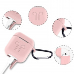 Silicone kit for Airpods, Silicone case, Strap, Silicone ear tips, Carabiner, Pink.