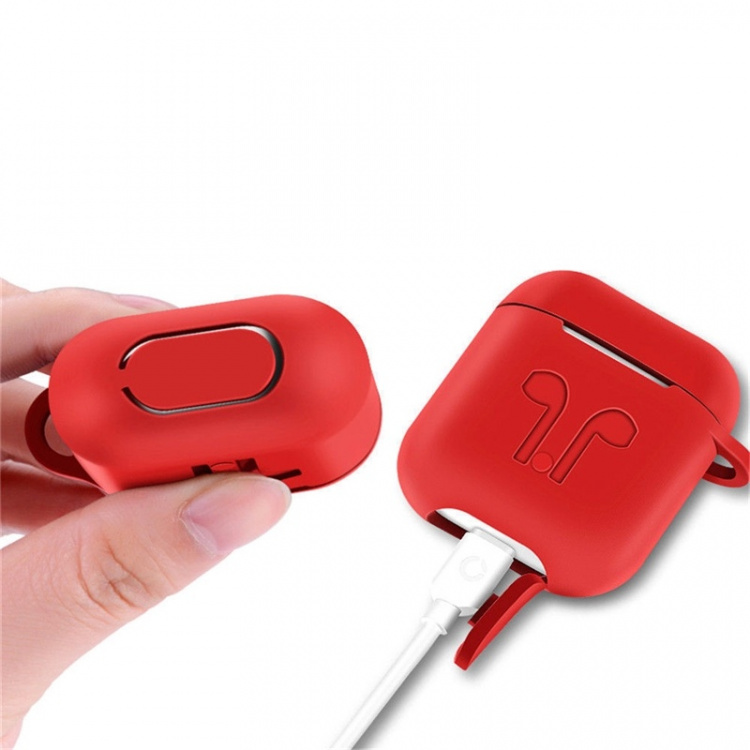 Silicone kit for Airpods, Silicone case, Strap, Silicone ear tips, Carabiner, Red. Silicone kit for Airpods, Silicone case, Strap, Silicone ear tips, Carabiner, Red.