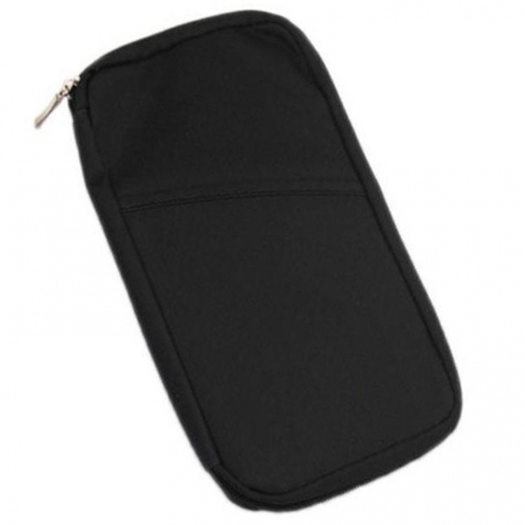Travel wallet for passport and travel documents, black.