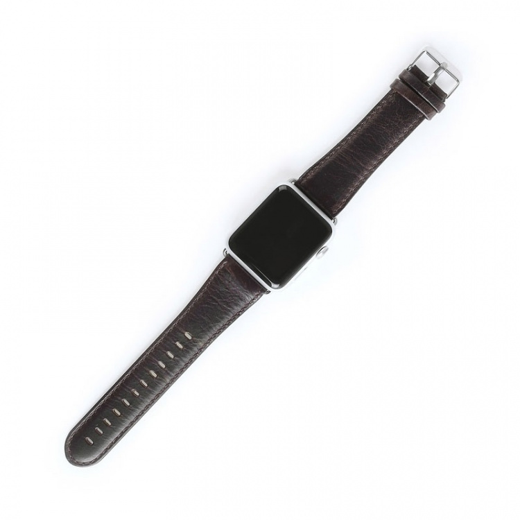 Watch strap in faux leather for Apple Watch, 42/44/45mm, Dark Brown.