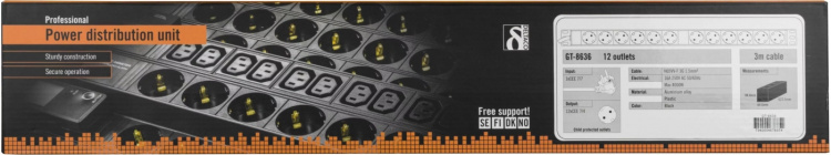 DELTACO grenuttag med 12xCEE 7/4 uttag, 1xCEE 7/7, petskydd, 3m, svart