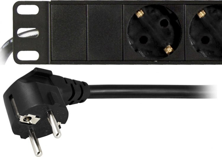 DELTACO Grenuttag, 8xCEE 7/4, 1xCEE 7/7, 2m kabel, svart