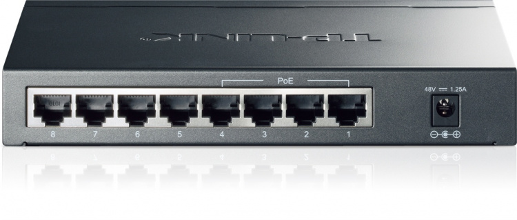 TP-LINK switch 8x10/100/1000Mbps, RJ45, 4xPoE, bordsmodell, svart
