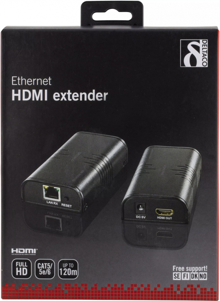 DELTACO Ethernet HDMI-förlängare, 120 meter i 1080P med Cat6, svart DELTACO Ethernet HDMI-förlängare, 120 meter i 1080P med Cat6, svart