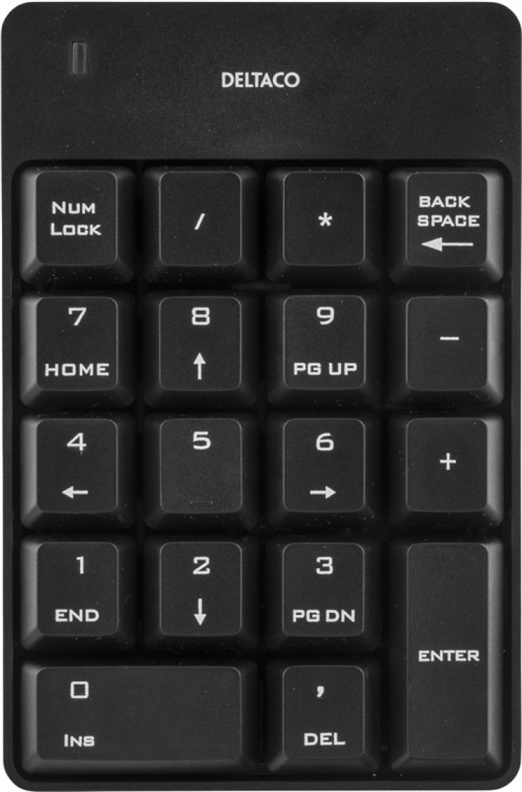 DELTACO trådlöst numeriskt tangentbord, USB, 10m räckvidd, svart DELTACO trådlöst numeriskt tangentbord, USB, 10m räckvidd, svart