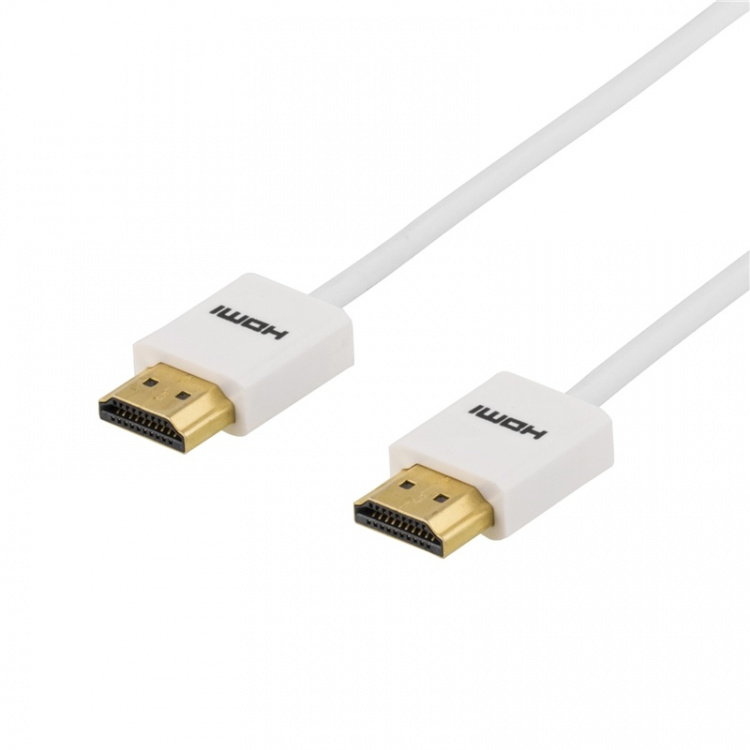 DELTACO thin HDMI cable, HDMI High Speed with Ethernet, 2m, white