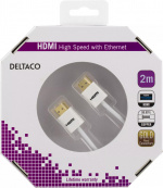 DELTACO thin HDMI cable, HDMI High Speed with Ethernet, 2m, white