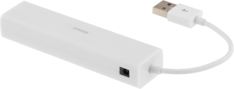 DELTACO USB 2.0 nätverksadapter med USB-hubb, 100Mbps, 3xUSB, vit