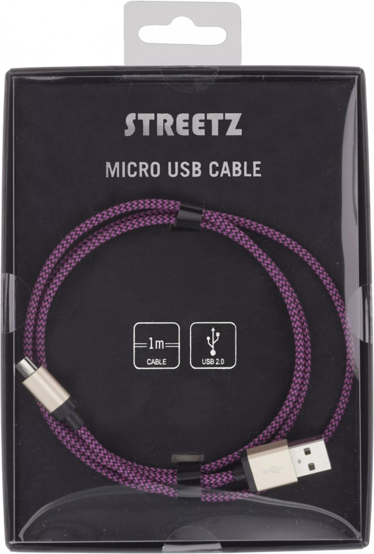 STREETZ USB-kabel, Tygklädd, Typ A ha - Typ Micro B, 1m, lila STREETZ USB-kabel, Tygklädd, Typ A ha - Typ Micro B, 1m, lila