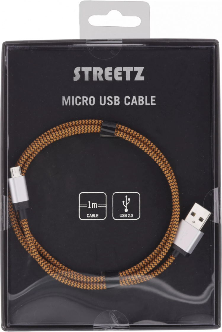 STREETZ USB cable, fabric coated, Type A M - Type Micro B, 1m, orange STREETZ USB cable, fabric coated, Type A M - Type Micro B, 1m, orange