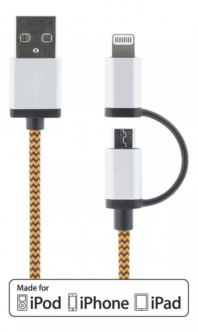 DELTACO USB-kabel, USB Micro B ha och lightning ha, MFi, 1m, orange