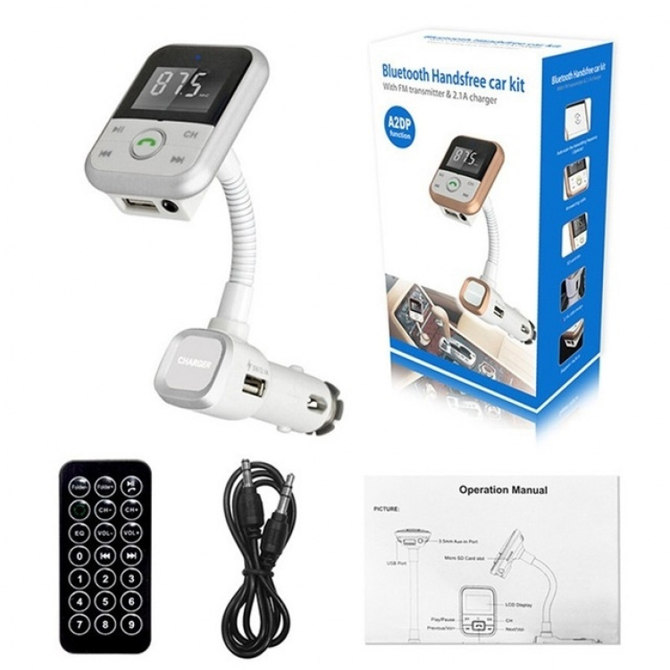 FM transmitter with Bluetooth hands-free and car charger (Silver)