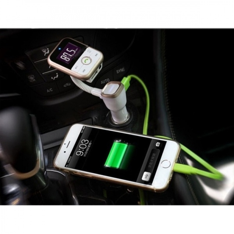 FM transmitter with Bluetooth hands-free and car charger (Silver)