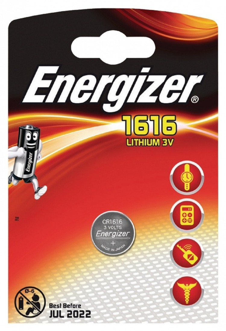 Energizer Lithium Button Cell Battery CR1616 | 3 V DC | 60 mAh | 1-Blister | Silver Energizer Lithium Button Cell Battery CR1616 | 3 V DC | 60 mAh | 1-Blister | Silver