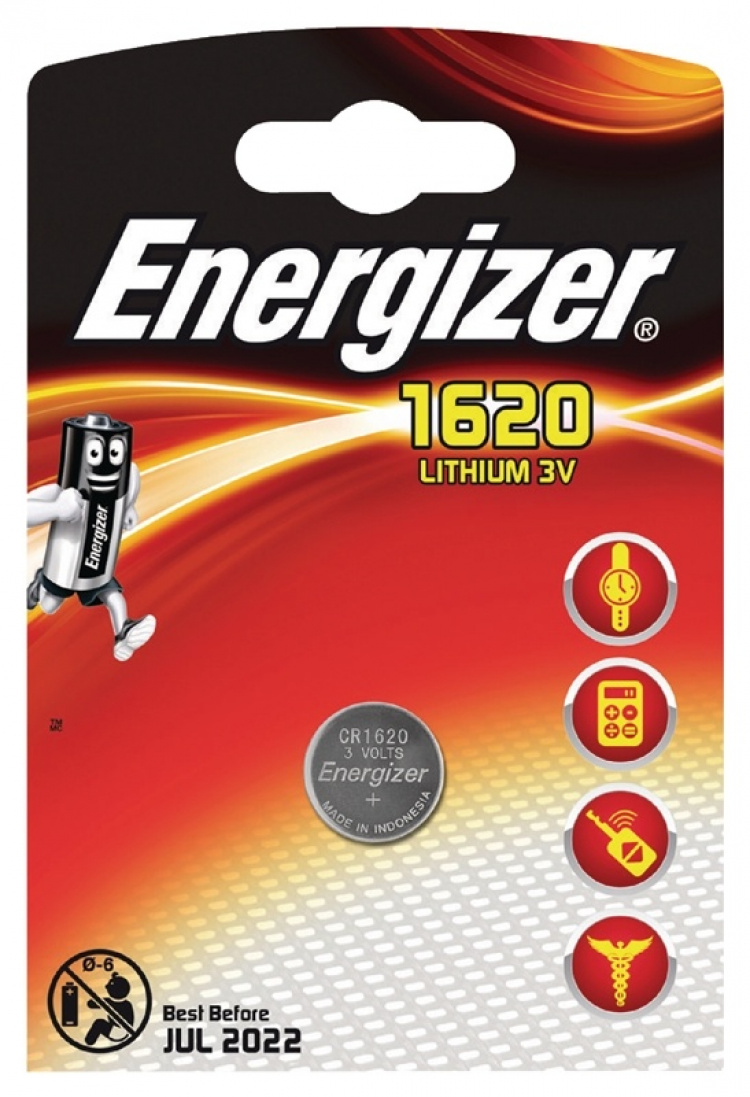 Energizer Lithium Button Cell Battery CR1620 | 3 V DC | 81 mAh | 1-Blister | Silver Energizer Lithium Button Cell Battery CR1620 | 3 V DC | 81 mAh | 1-Blister | Silver