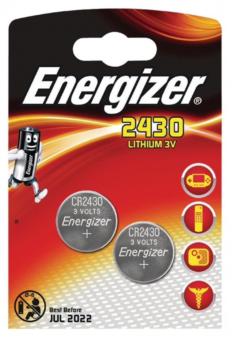 Energizer Lithium Button Cell Battery CR2430 | 3 V DC | 320 mAh | 2-Blister | Silver Energizer Lithium Button Cell Battery CR2430 | 3 V DC | 320 mAh | 2-Blister | Silver