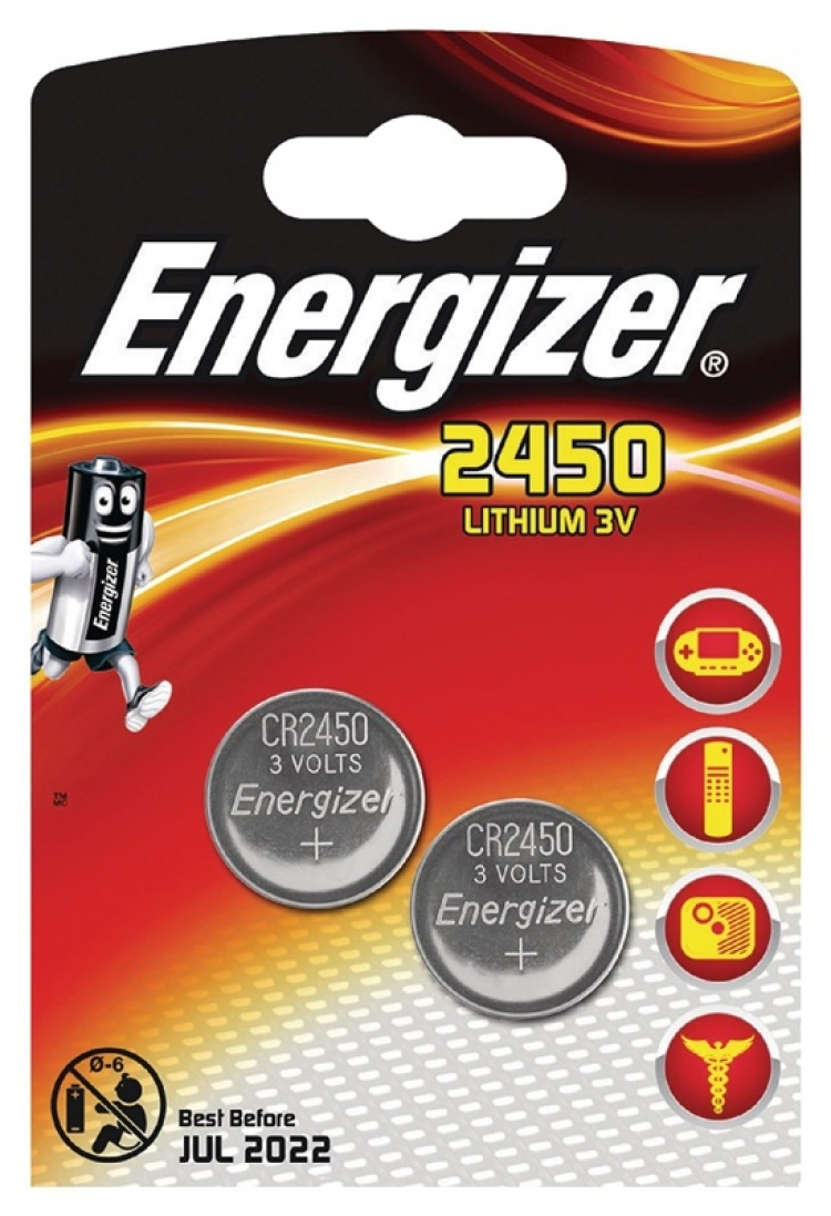 Energizer Lithium Button Cell Battery CR2450 | 3 V DC | 620 mAh | 2-Blister | Silver Energizer Lithium Button Cell Battery CR2450 | 3 V DC | 620 mAh | 2-Blister | Silver