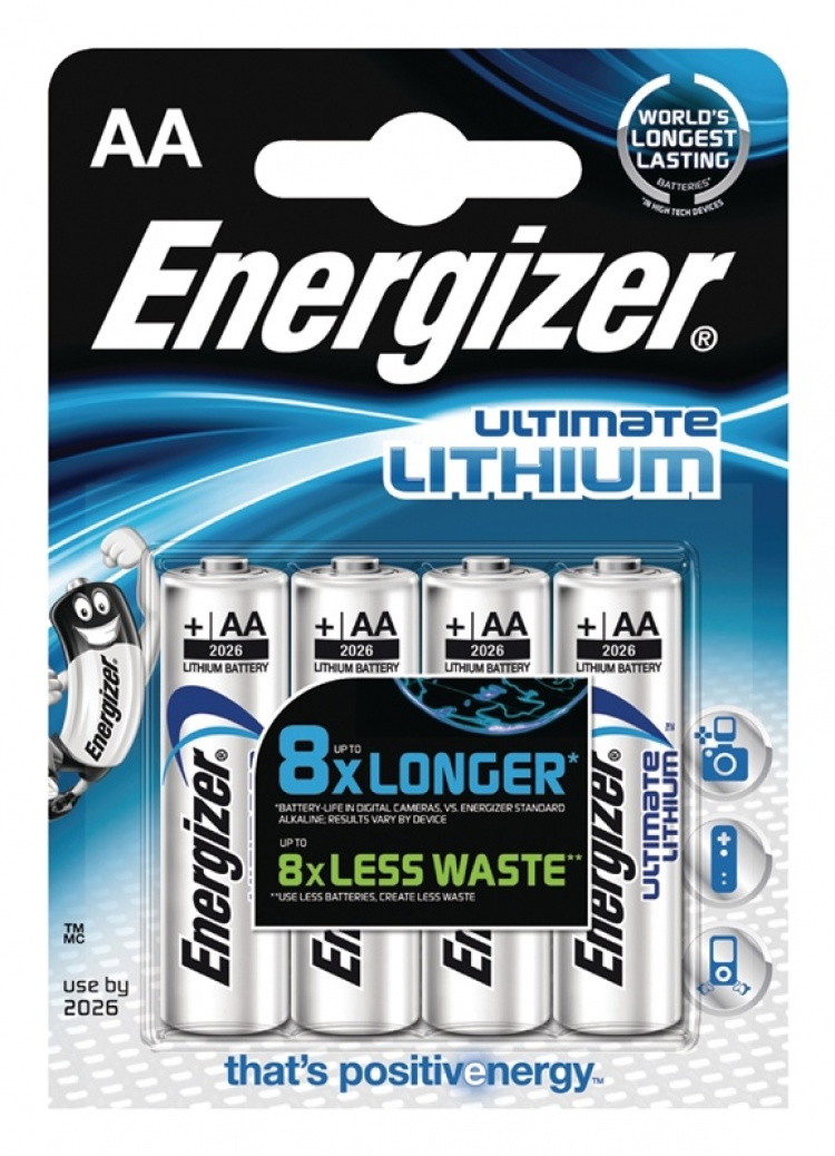Energizer Lithium Battery AA | 1.5 V DC | 3000 mAh | 4-Blister | Silver