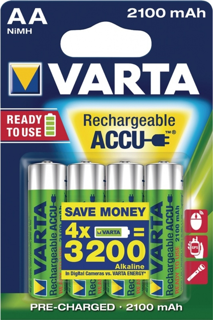 Varta Rechargeable NiMH Battery AA | 1.2 V DC | 2100 mAh | 4-Blister Card Varta Rechargeable NiMH Battery AA | 1.2 V DC | 2100 mAh | 4-Blister Card