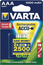 Varta Rechargeable NiMH Battery AAA | 1.2 V DC | 1000 mAh | Precharged | 2-Blister Card Varta Rechargeable NiMH Battery AAA | 1.2 V DC | 1000 mAh | Precharged | 2-Blister Card