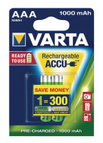 Varta Rechargeable NiMH Battery AAA | 1.2 V DC | 1000 mAh | Precharged | 2-Blister Card Varta Rechargeable NiMH Battery AAA | 1.2 V DC | 1000 mAh | Precharged | 2-Blister Card